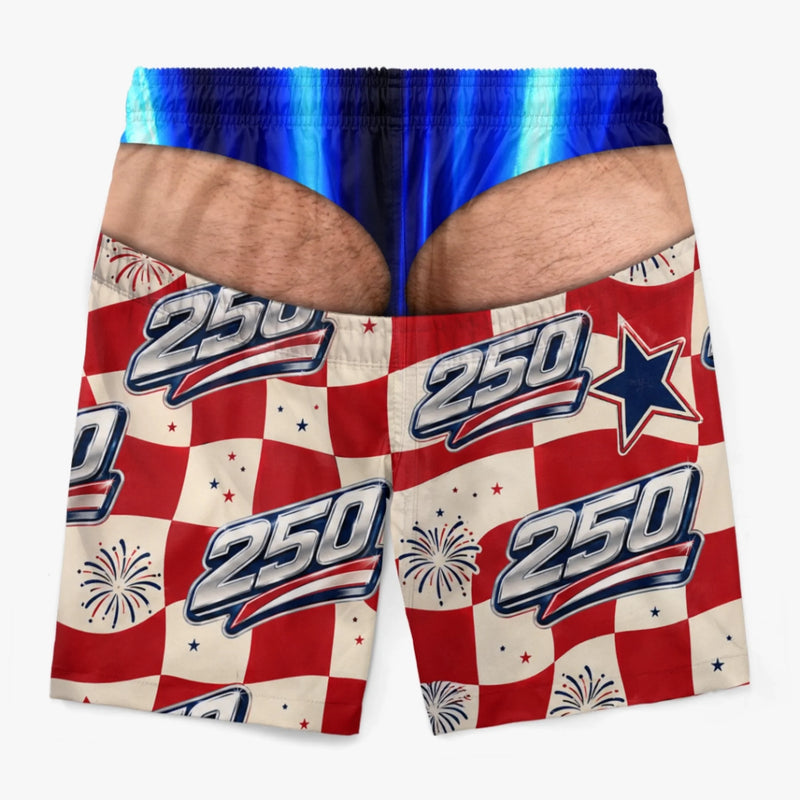 Custom Funny Men Swim Trunks - Personalized Birthday Gifts For Husband, Son, Grandson, Brother, Grandpa, Dad, Yourself - Freedom Never Looked So Cheeky