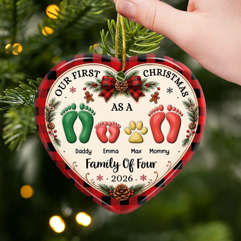 Custom First Christmas Ceramic Ornament - Personalized Christmas Baby Shower, Gender Reveal Gifts For New Moms, New Dads, New Parents - Walking Together In Love