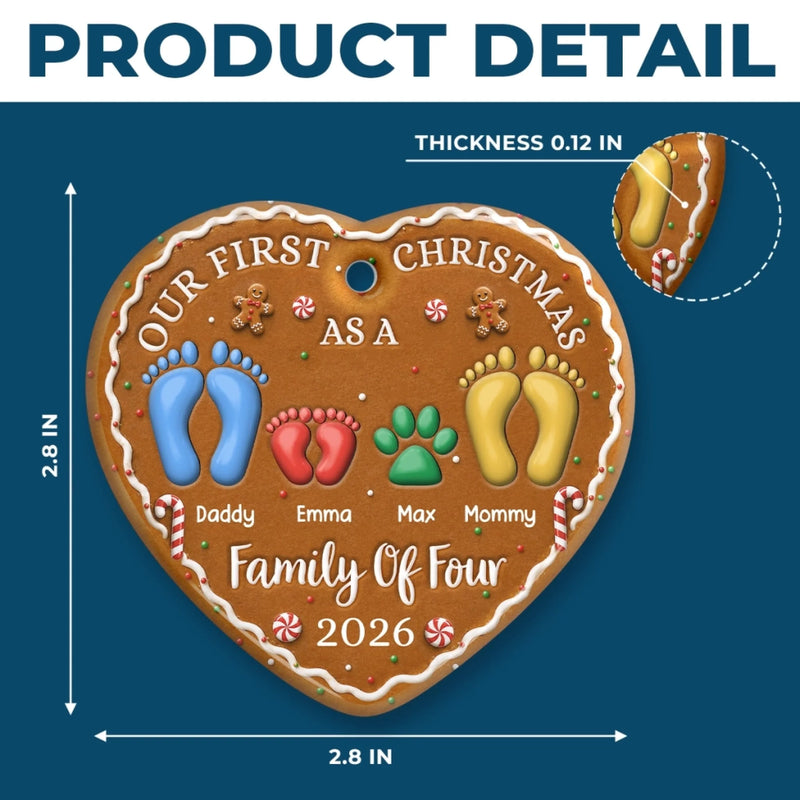 Custom First Christmas Ceramic Ornament - Personalized Christmas Baby Shower, Gender Reveal Gifts For New Moms, New Dads, New Parents - First Steps Into Family Love