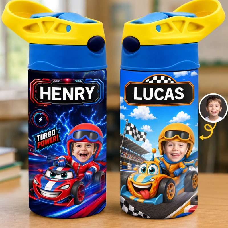 Custom Photo Kids Backpack & Water Bottle Set - Personalized Back To School Gifts For Kids - Driven To Explore
