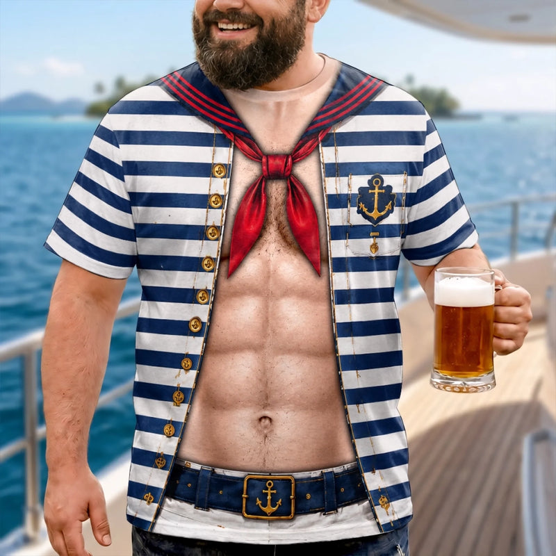 Custom Funny T-shirt - Personalized Summer Vacation And Travel Gifts For Husband, Son, Grandson, Yourself - Captain Of The Six Pack