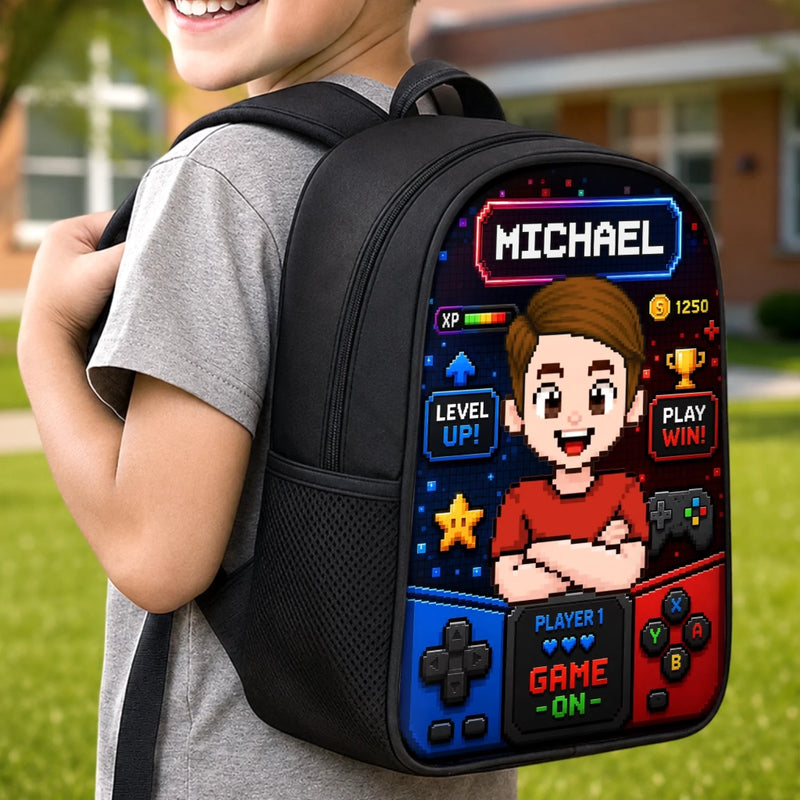 Custom Kids Front Printed Backpack - Personalized Back To School Gifts For Kids - School Mode Game On