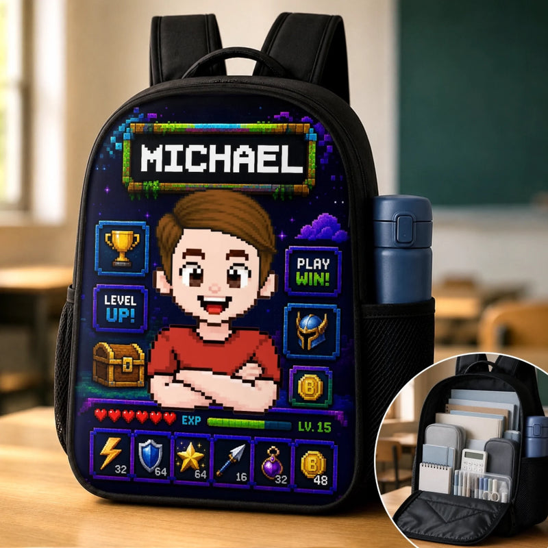 Custom Kids Front Printed Backpack - Personalized Back To School Gifts For Kids - Press Start For A Great School Year