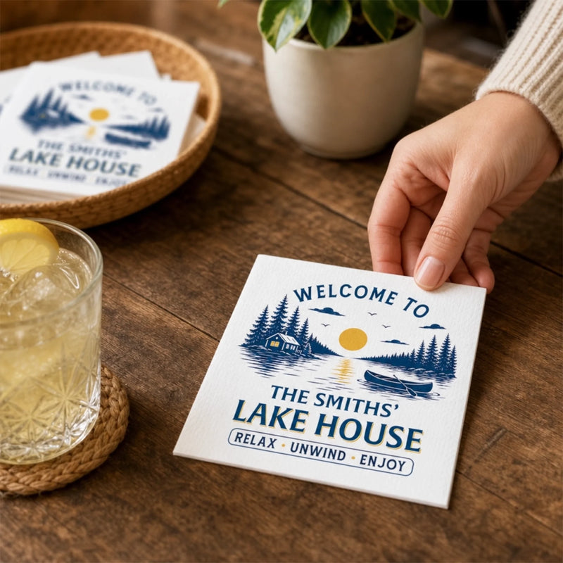 Custom Cocktail Napkins - Personalized Party Favor Gifts For Guests, Adults - Lakeside Memories