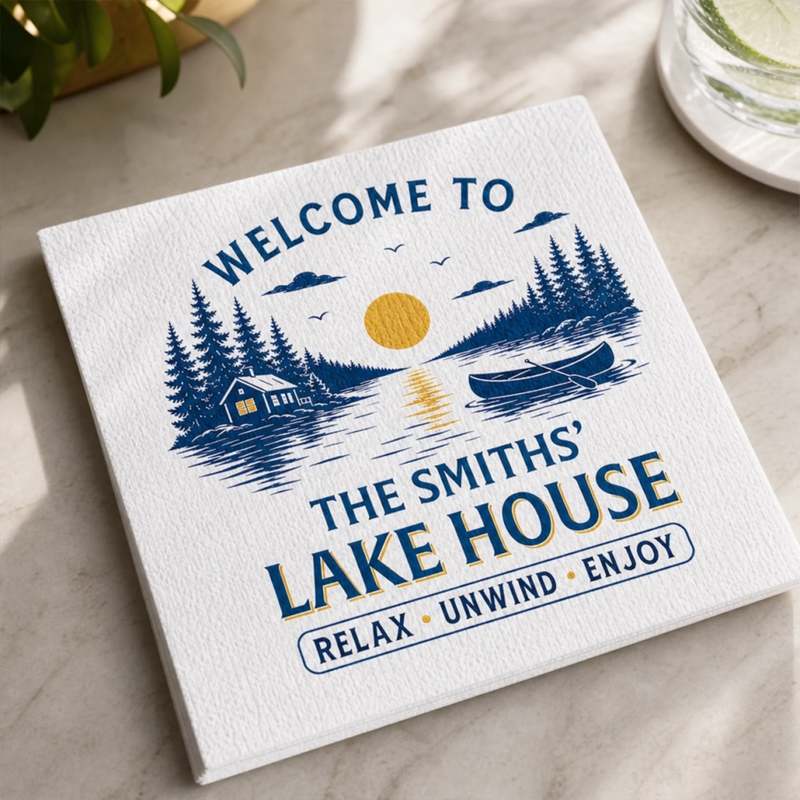Custom Cocktail Napkins - Personalized Party Favor Gifts For Guests, Adults - Lakeside Memories