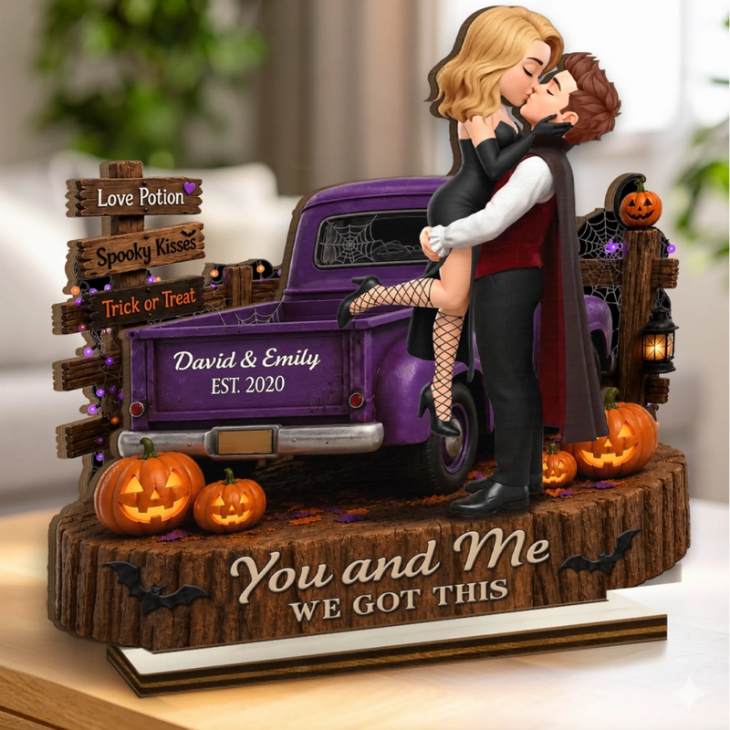 Custom 2-Layered Wooden Plaque - Personalized Halloween Decor, Anniversary Wedding Gifts For Husband And Wife, Him And Her - Trick Or Treat, Darling