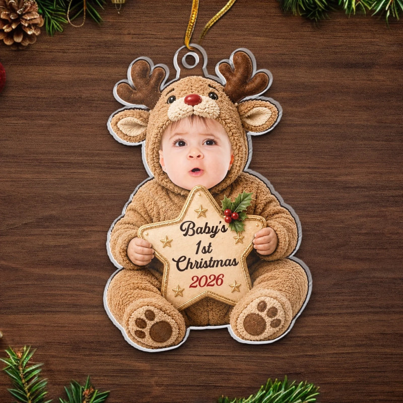 Custom Photo First Christmas Acrylic Ornament - Personalized Christmas Baby Shower, Gender Reveal Gifts For New Moms, New Dads, New Parents - Wrapped In Love On Your First Christmas