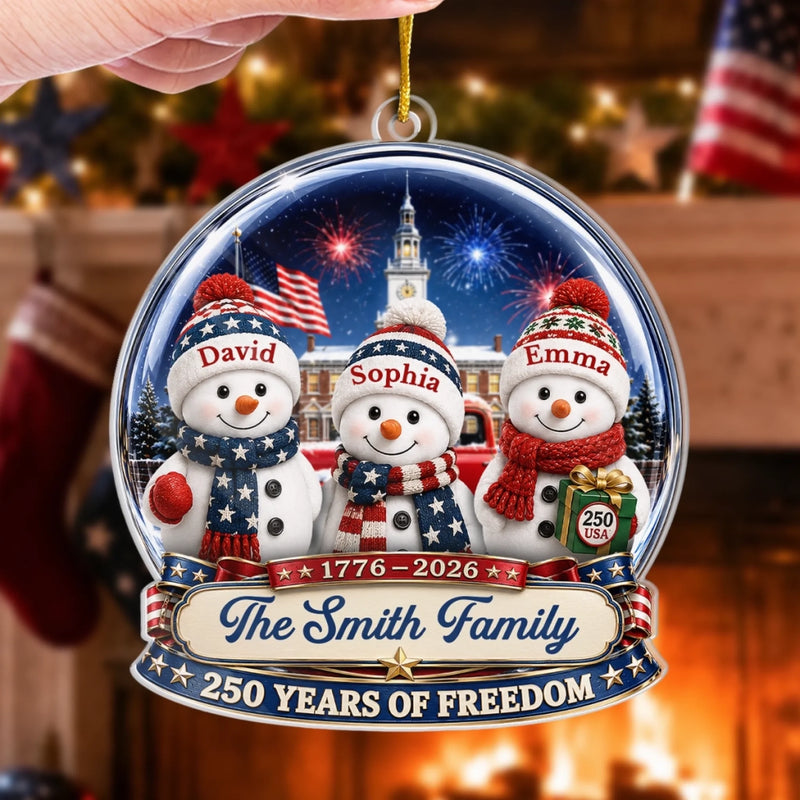Custom Acrylic Ornament - Personalized America 250th Anniversary Christmas Gifts For Mom, Dad, Brother, Sister - Wrapped In Love Blessed With Freedom