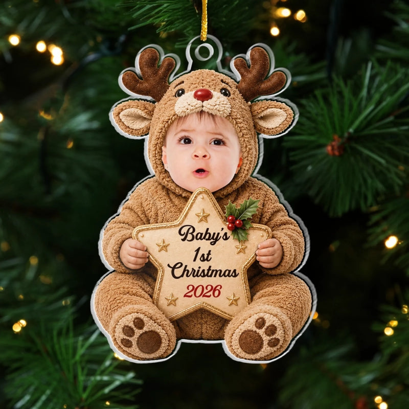 Custom Photo First Christmas Acrylic Ornament - Personalized Christmas Baby Shower, Gender Reveal Gifts For New Moms, New Dads, New Parents - Wrapped In Love On Your First Christmas