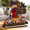 Custom 2-Layered Wooden Plaque - Personalized Halloween Decor Anniversary Wedding Gifts For Husband And Wife, Dog Cat Lovers - Spooky Hearts And Paws