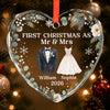 Custom First Christmas Heart Glass Ornament - Personalized Anniversary Christmas Wedding Gifts For Husband And Wife, Him And Her - Cherished Christmas Moments