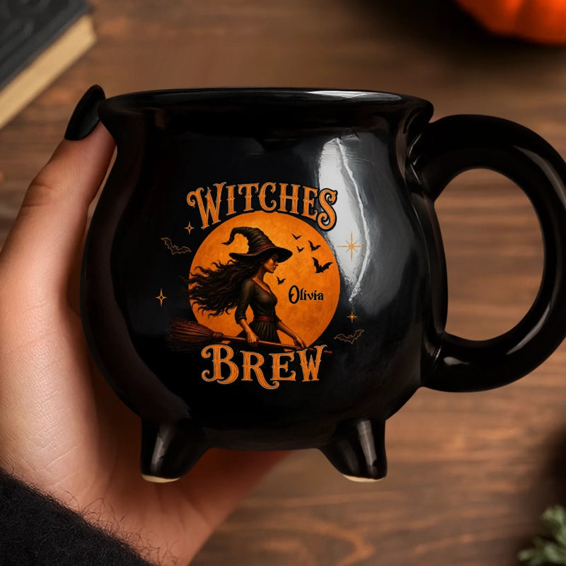 Custom Witchy 12oz Ceramic Cauldron Coffee Mug - Personalized Halloween Gifts For Witch, Wife, Daughter, Besties, Sisters, Granddaughter, Grandma, Mom, Yourself - Purrfectly Witchy Cat Mood