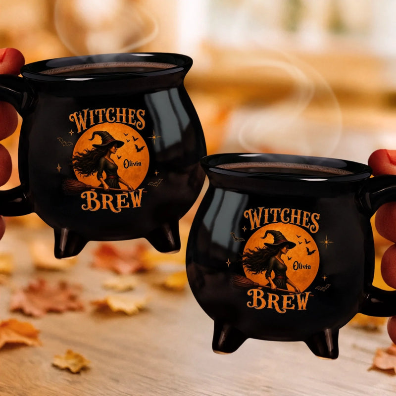 Custom Witchy 12oz Ceramic Cauldron Coffee Mug - Personalized Halloween Gifts For Witch, Wife, Daughter, Besties, Sisters, Granddaughter, Grandma, Mom, Yourself - Purrfectly Witchy Cat Mood