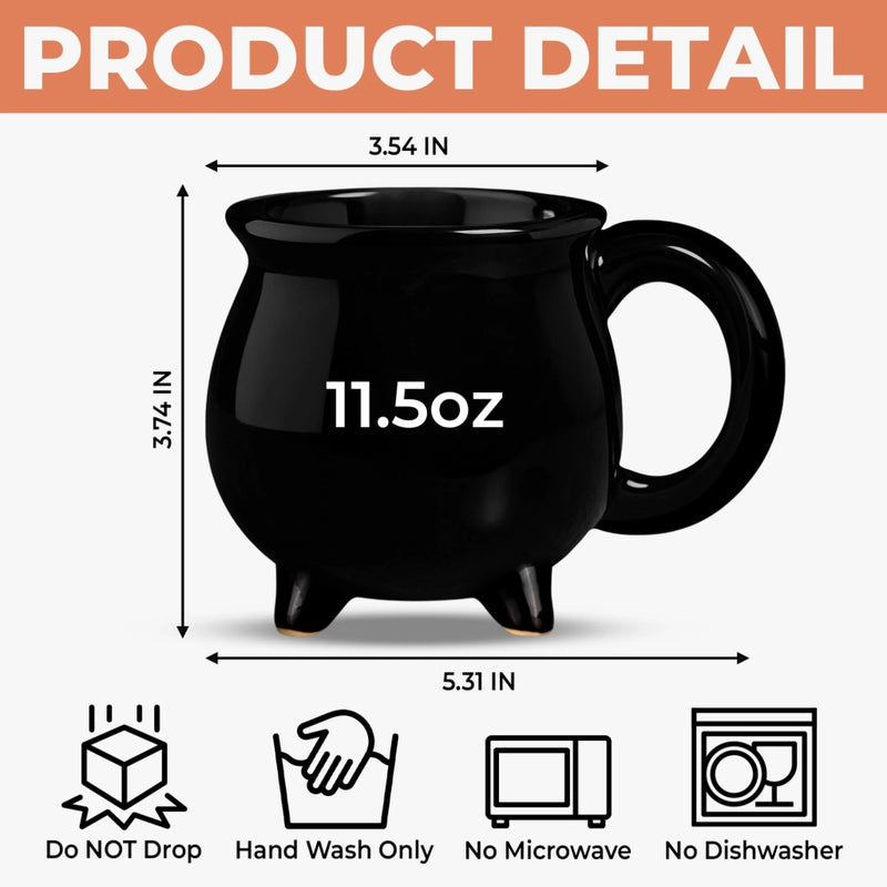 Custom 12oz Ceramic Cauldron Coffee Mug - Personalized Halloween Gifts For Wife, Daughter, Besties, Sisters, Granddaughter, Grandma, Mom, Yourself - Spooky Witchy Vibes Only