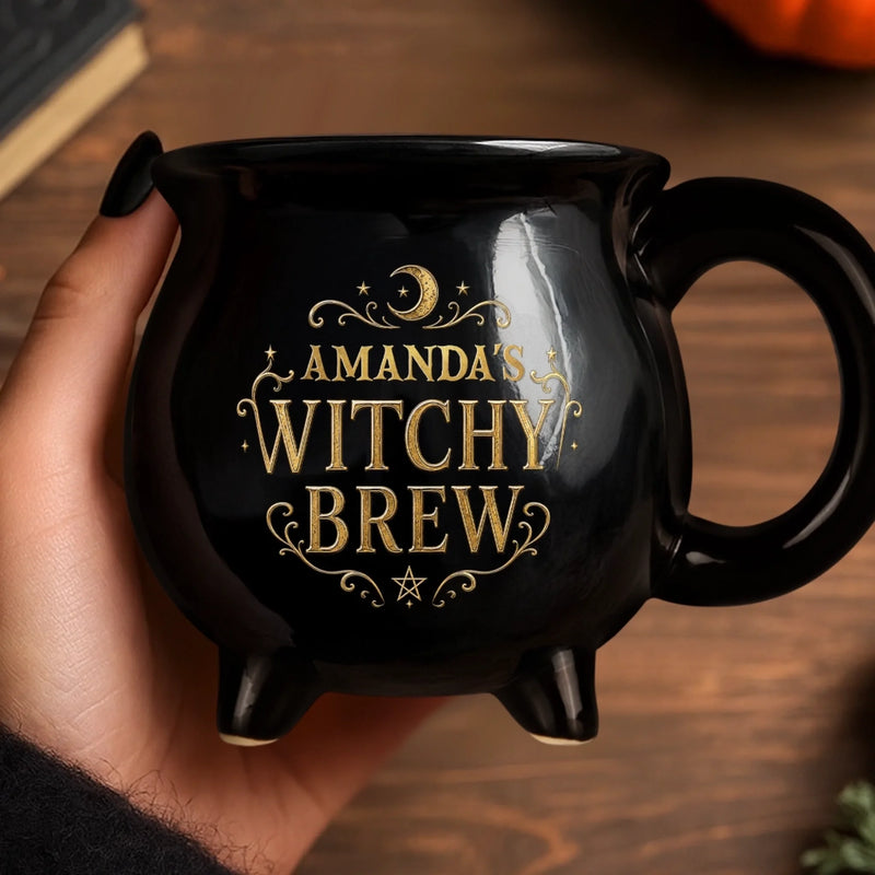 Custom 12oz Ceramic Cauldron Coffee Mug - Personalized Halloween Gifts For Wife, Daughter, Besties, Sisters, Granddaughter, Grandma, Mom, Yourself - Born To Bewitch