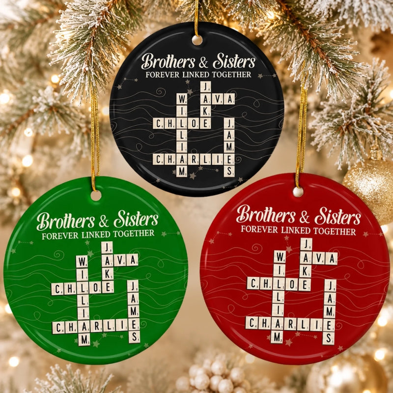 Custom Scrabble Ceramic Ornament - Personalized Christmas Birthday Gifts For Brother, Sister - Our First Friends, Our Forever Family