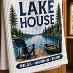 Custom Lake House Kitchen Towel - Personalized Summer Vacation And Travel Gifts For Mom, Dad, Brother, Sister - Life Is Better Lakeside