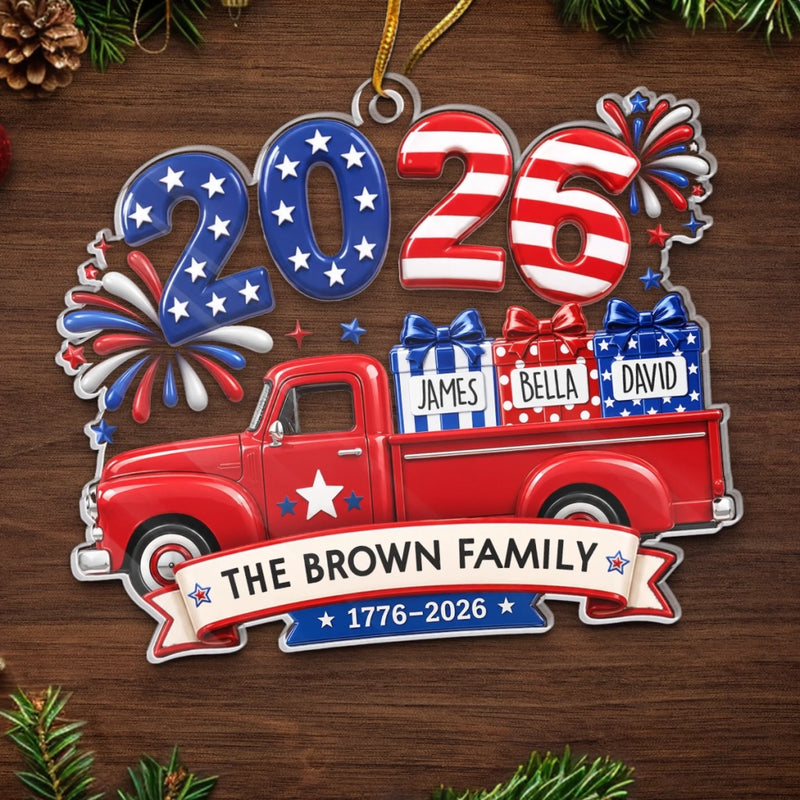 Custom Acrylic Ornament - Personalized America 250th Anniversary Christmas Gifts For Mom, Dad, Brother, Sister - Loaded With Love And American Pride