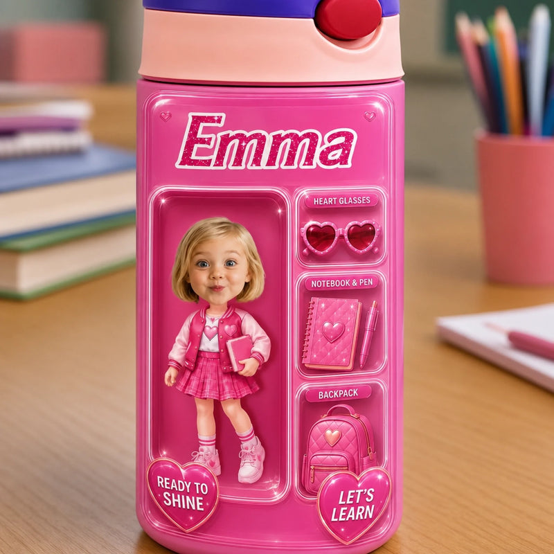 Custom Photo Kids Insulated Water Bottle - Personalized Back To School Gifts For Kids - Little Adventure Awaits
