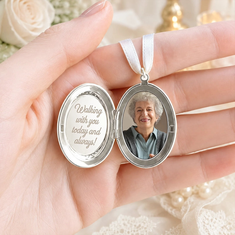 Custom Photo Locket Bouquet Charm – Personalized Memorial Sympathy Gifts For Brides - Walk Down The Aisle Together