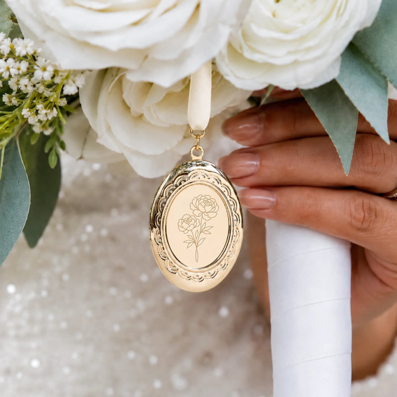 Custom Photo Locket Bouquet Charm – Personalized Memorial Sympathy Gifts For Brides - Walk Down The Aisle Together