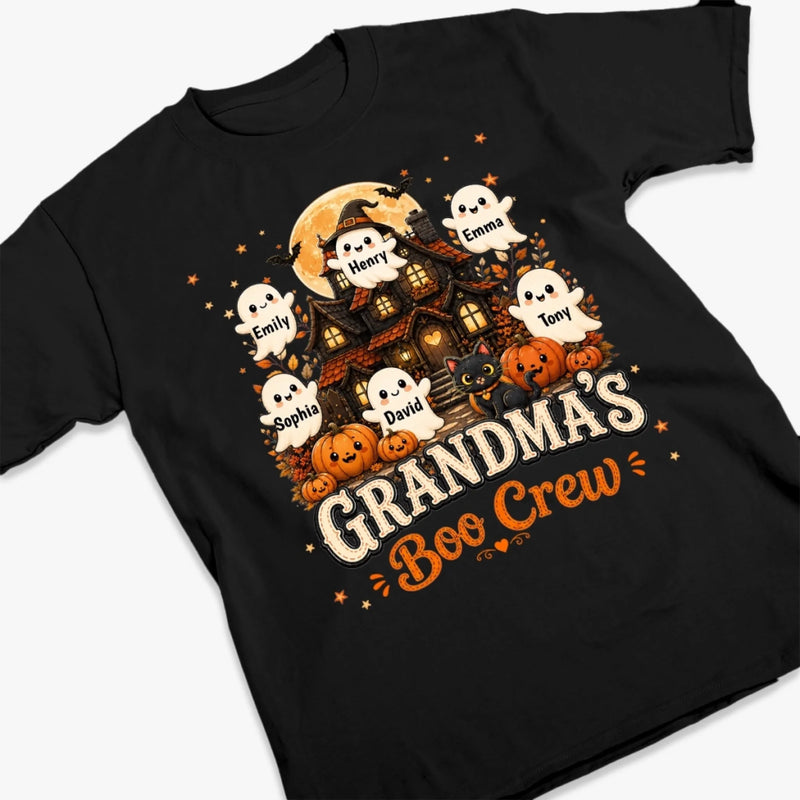 Custom Boo Crew T-shirt, Hoodie - Personalized Halloween Birthday Gifts For Mom, Grandma - Our Happy Haunted Crew