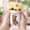 Custom Photo Day Of The Dead Flower Vase With Ribbon - Personalized Pet Memorial Sympathy Gifts For Dogs, Cats - Your Light Will Never Fade