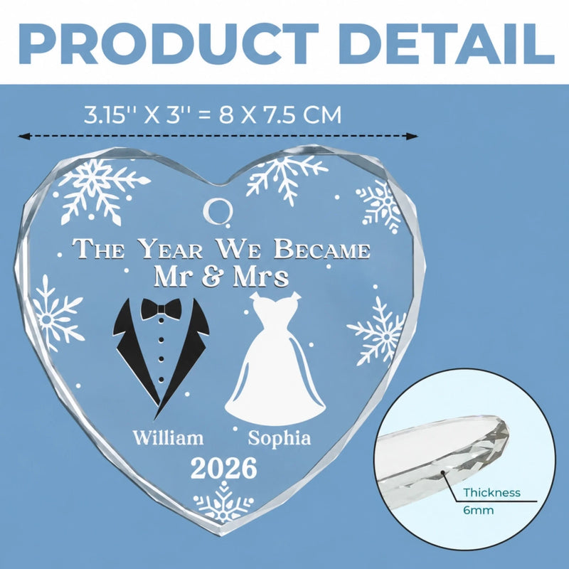 Custom Heart Glass Ornament - Personalized Anniversary Christmas Wedding Gifts For Husband And Wife, Him And Her - Started With A Yes, Now It’s Us