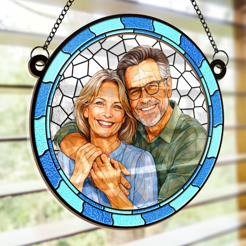 Custom Photo Where There Is Love There Is Life - Couple Personalized Window Hanging Suncatcher Ornament - Gift For Husband Wife, Anniversary