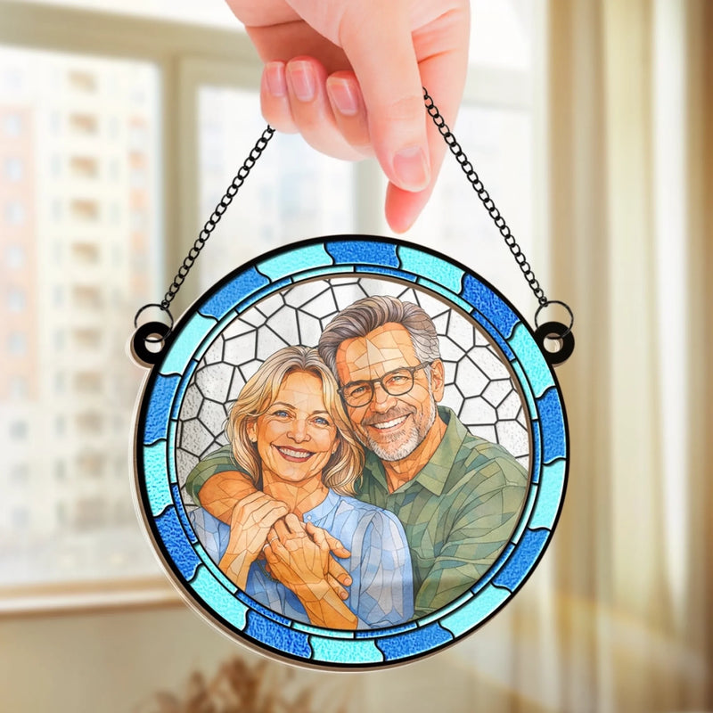 Custom Photo Forever With You - Couple Personalized Window Hanging Suncatcher Ornament - Gift For Husband Wife, Anniversary