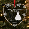 Custom Heart, Round Glass Ornament - Personalized Anniversary Christmas Wedding Gifts For Husband And Wife, Him And Her - Our First Christmas As Mr & Mrs