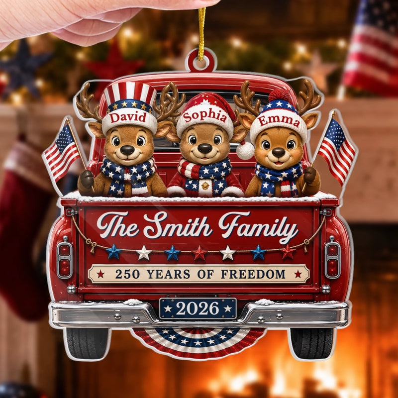 Custom Acrylic Ornament - Personalized America 250th Anniversary Christmas Gifts For Mom, Dad, Brother, Sister - Built On Love And Freedom