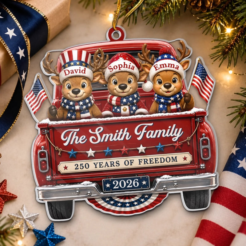 Custom Acrylic Ornament - Personalized America 250th Anniversary Christmas Gifts For Mom, Dad, Brother, Sister - Built On Love And Freedom