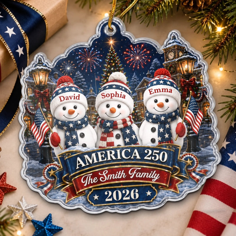 Custom Acrylic Ornament - Personalized America 250th Anniversary Christmas Gifts For Mom, Dad, Brother, Sister - Walking In A Patriotic Wonderland