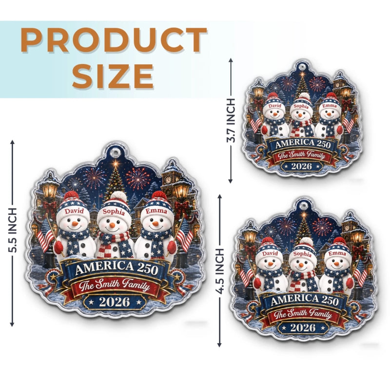 Custom Acrylic Ornament - Personalized America 250th Anniversary Christmas Gifts For Mom, Dad, Brother, Sister - Walking In A Patriotic Wonderland
