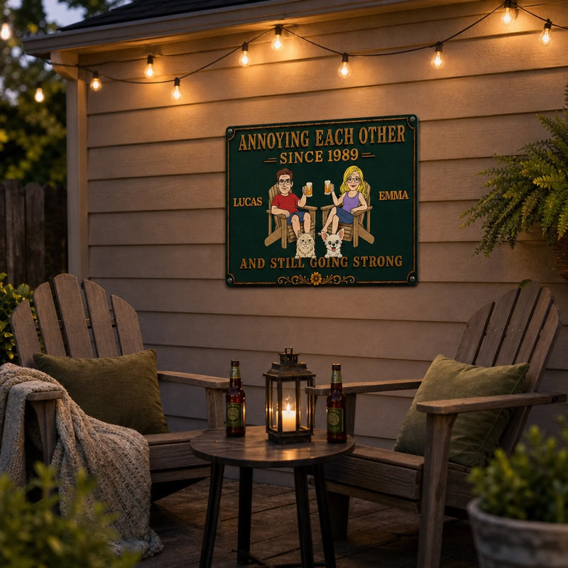Custom Home Decor Metal Sign - Personalized  Anniversary Wedding Gifts For Husband And Wife, Dog Cat Lovers - Our Happy Little Home