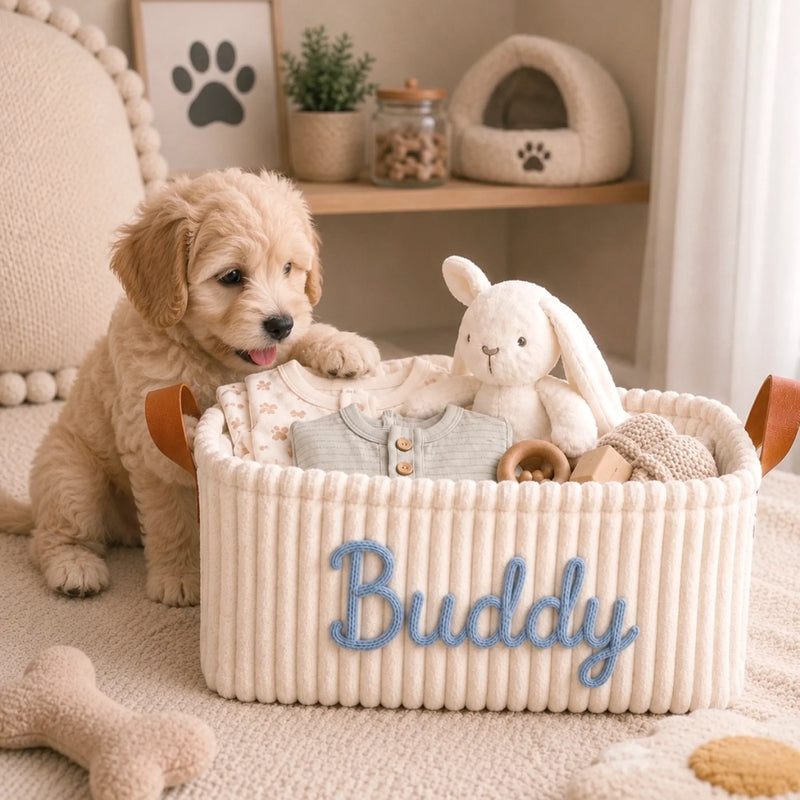 Custom Embroidery Storage Basket - Personalized  Birthday Gifts For Dog Cat Lovers, Dog Dad And Mom, Cat Owners - Daily Dose Of Joy