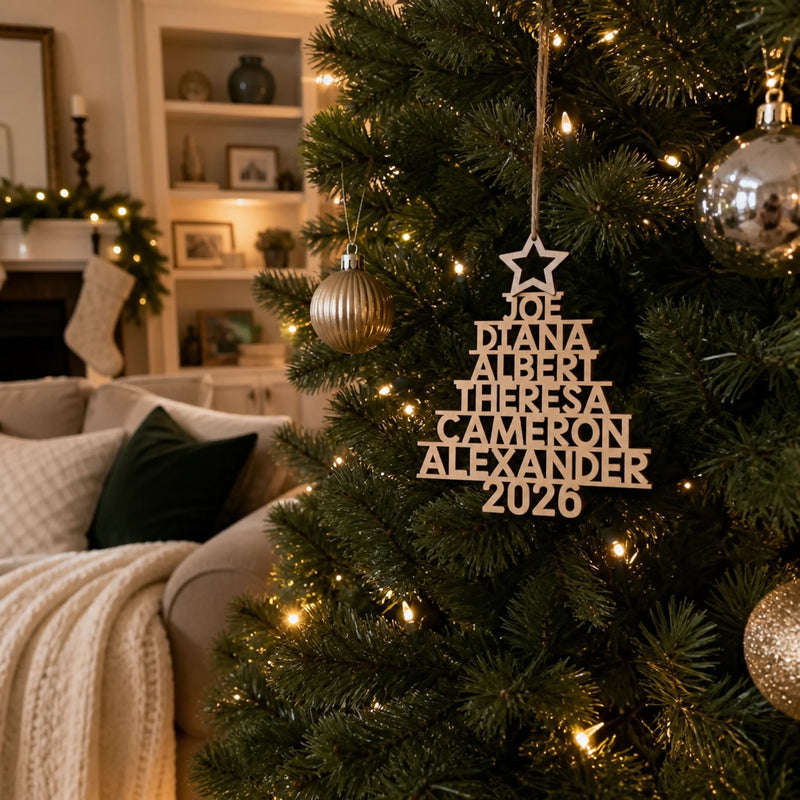 Family Name Christmas Tree Ornament - Wood Custom Shaped - New Arrival, Christmas Gift For Family Members - AMZ
