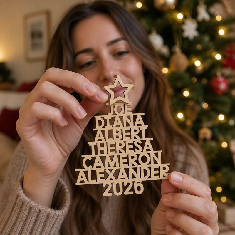 Family Name Christmas Tree Ornament - Wood Custom Shaped - New Arrival, Christmas Gift For Family Members - AMZ