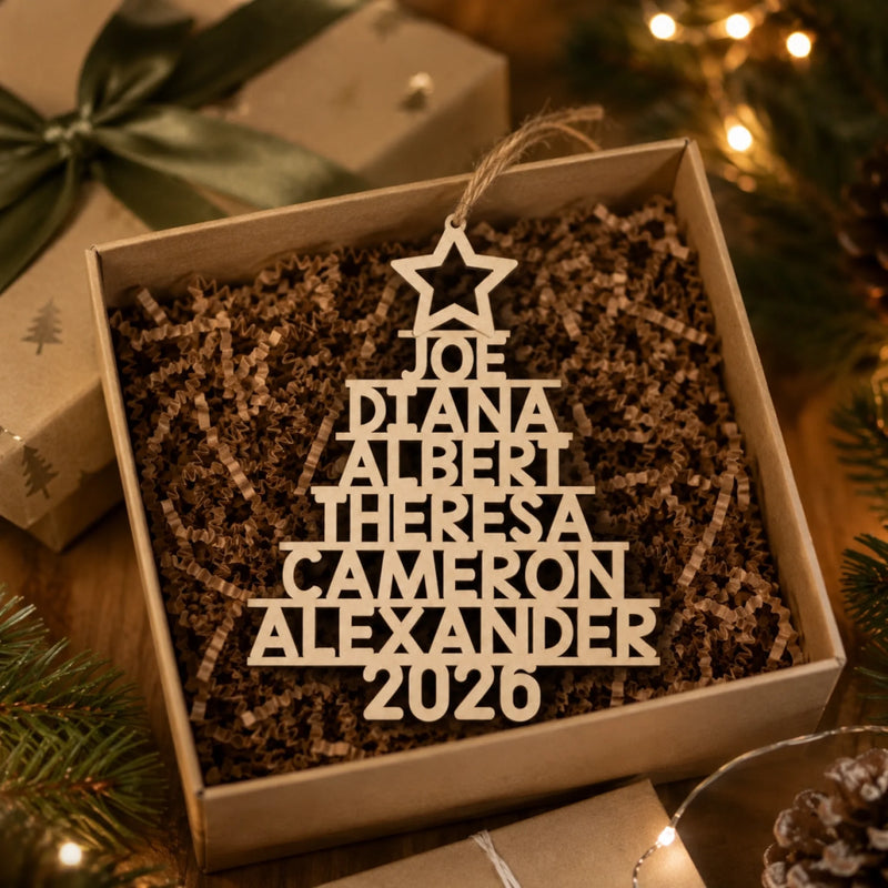 Family Name Christmas Tree Ornament - Wood Custom Shaped - New Arrival, Christmas Gift For Family Members - AMZ