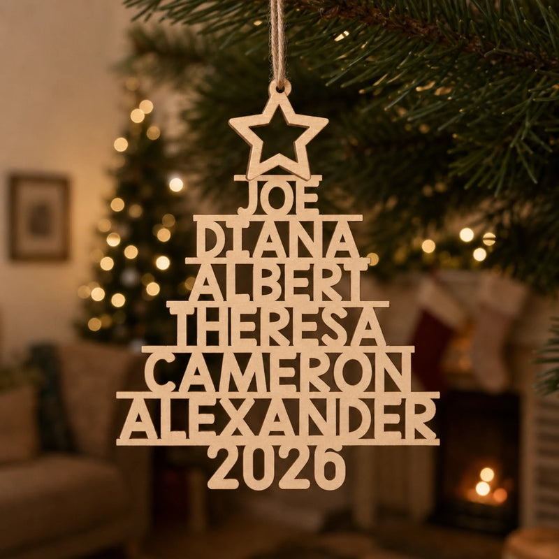 Family Name Christmas Tree Ornament - Wood Custom Shaped - New Arrival, Christmas Gift For Family Members - AMZ