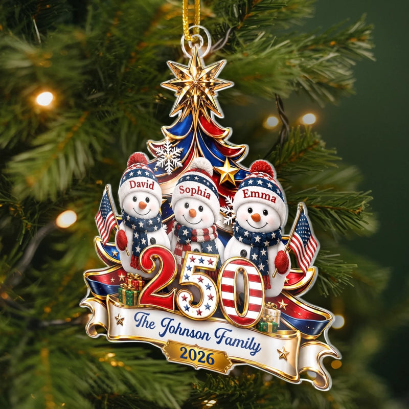 Custom Acrylic Ornament - Personalized America 250th Anniversary Christmas Gifts For Mom, Dad, Brother, Sister - United In Love Proud In Spirit
