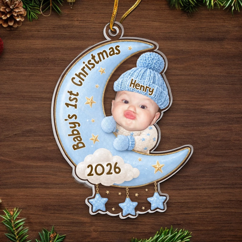 Custom Photo First Christmas Acrylic Ornament - Personalized Christmas Baby Shower, Gender Reveal Gifts For New Moms, New Dads, New Parents - Our Sweetest Dream Come True