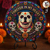 Custom Photo Day Of The Dead Round Shaped Stone With Stand - Personalized Pet Memorial Sympathy Gifts For Dogs, Cats - Forever My Angel Pup