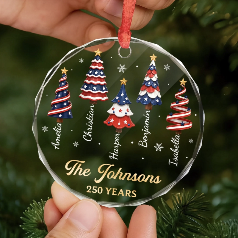 Custom Circle Glass Ornament - Personalized America 250th Anniversary Christmas Gifts For Mom, Dad, Brother, Sister - Making Patriotic Memories