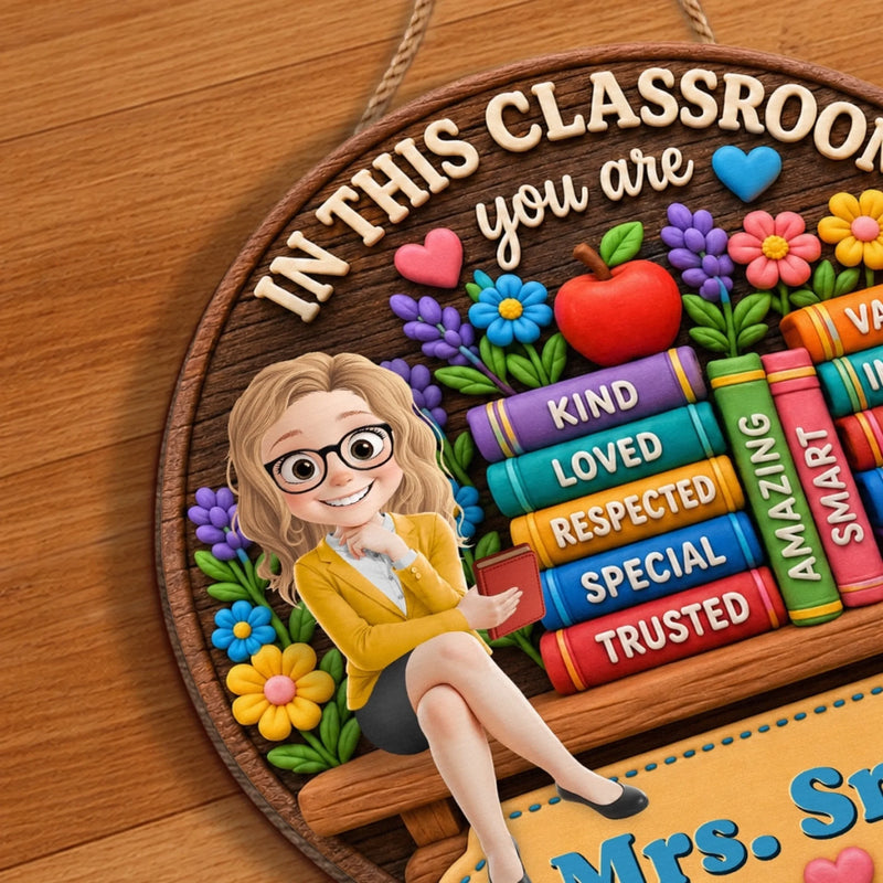 Custom Classroom Decor Wood Sign - Personalized Back To School Gifts For Teachers - Inspire, Love And Teach