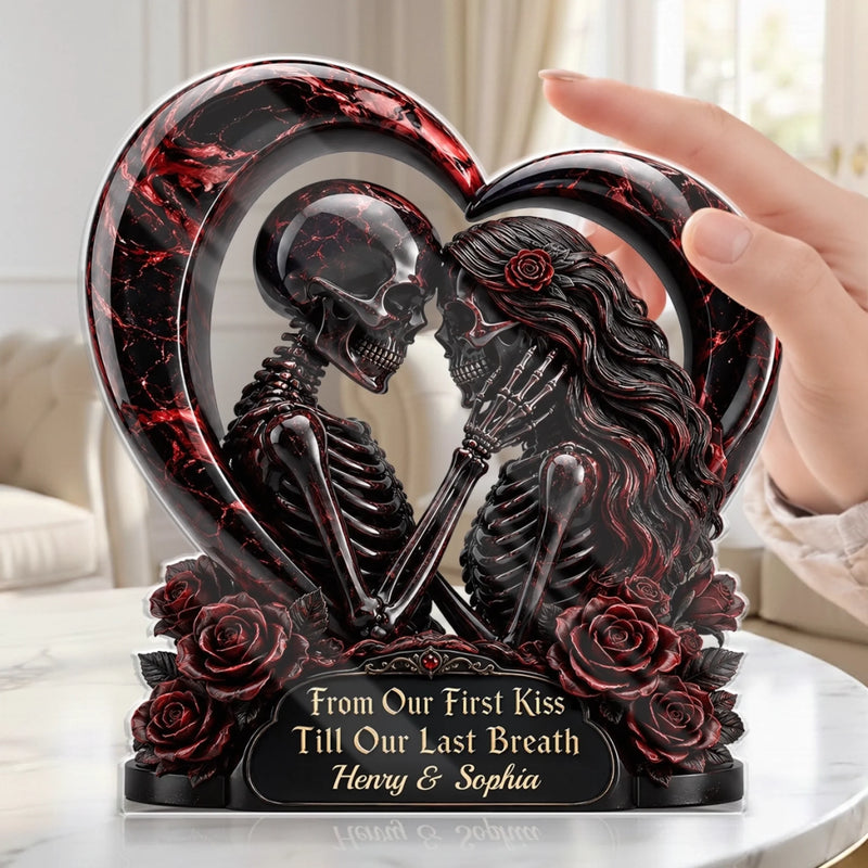 Custom Gothic Skeleton Acrylic Plaque - Personalized Halloween Decor, Anniversary Wedding Gifts For Husband And Wife, Him And Her - Unconditional Dark Love