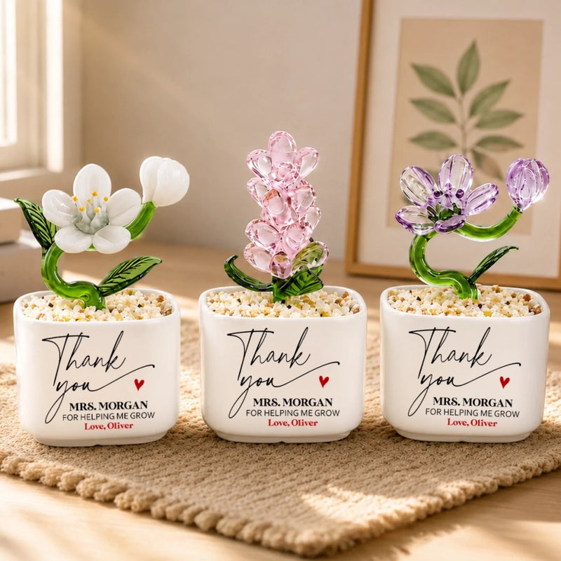 Custom Glass Everlasting Flowers - Personalized Teacher Appreciation, Back To School Gifts For Teachers - Thank You For Helping Me Bloom