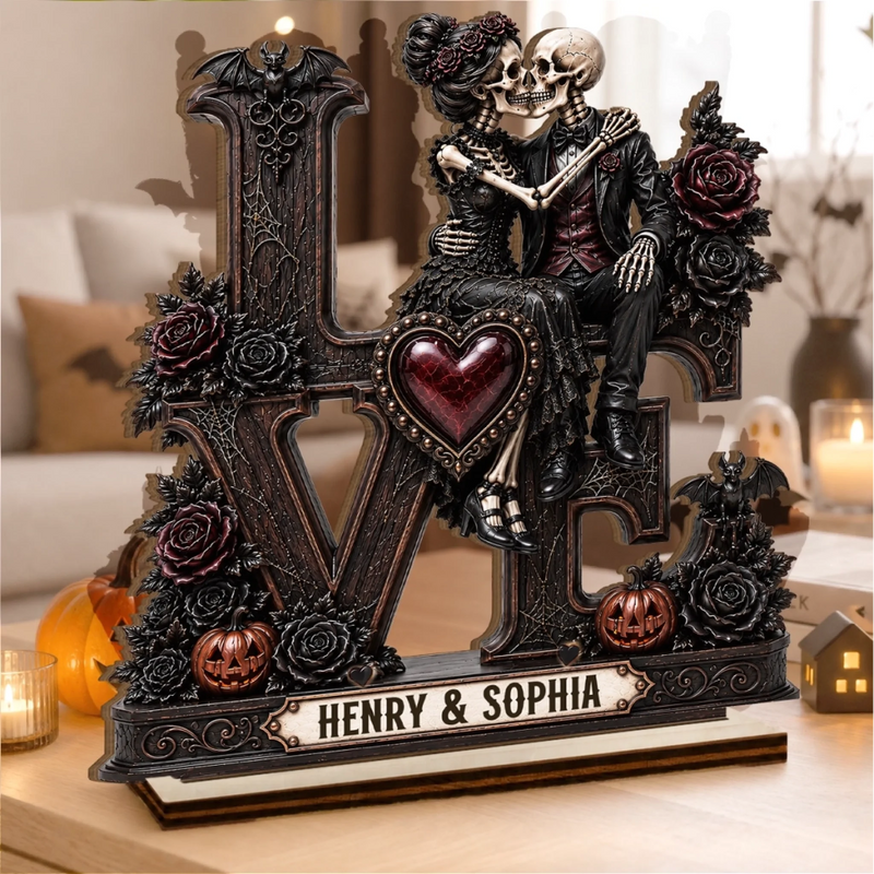 Custom Skeleton 2-Layered Wooden Plaque - Personalized Halloween Decor, Anniversary Wedding Gifts For Husband And Wife, Him And Her - Together Till The End