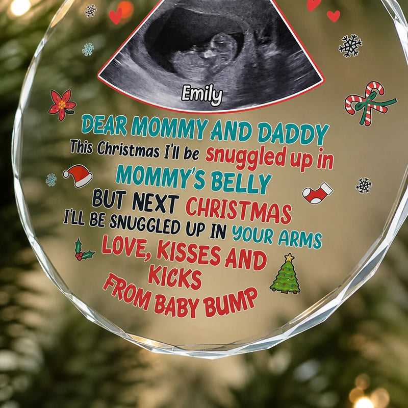 Custom Photo Next Christmas I'll Be Snuggled Up In Your Arms - Family Personalized Custom Circle Glass Ornament - Christmas Gift For Baby Kids, Newborn Baby
